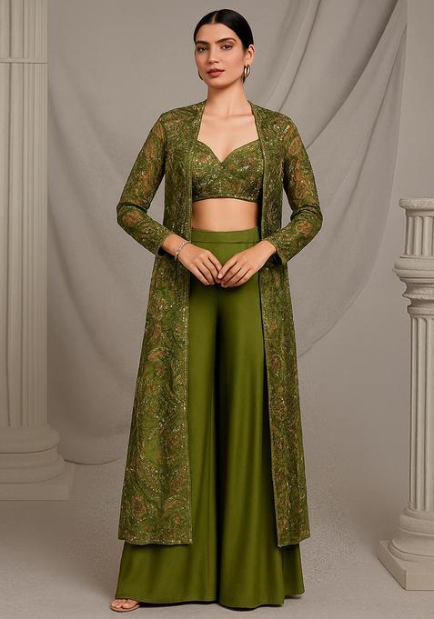 Dark Green Printed Crepe Co Ord Set