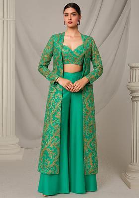 Green Embroidered Crepe Co Ord Set