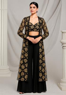 Black Floral Print Georgette Co Ord Set