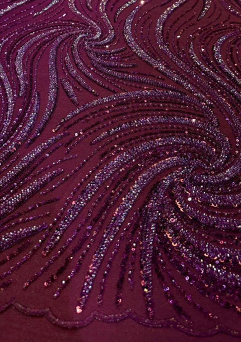 Purple Sequin Embroidered Chinnon Lehenga Set - Indya