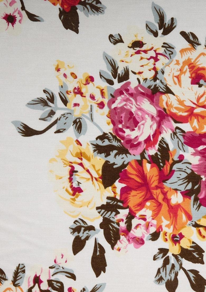 Off White Floral Print Rayon Sharara Set - Indya