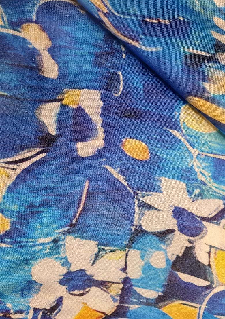 Blue Floral Print Satin Sharara Set - Indya