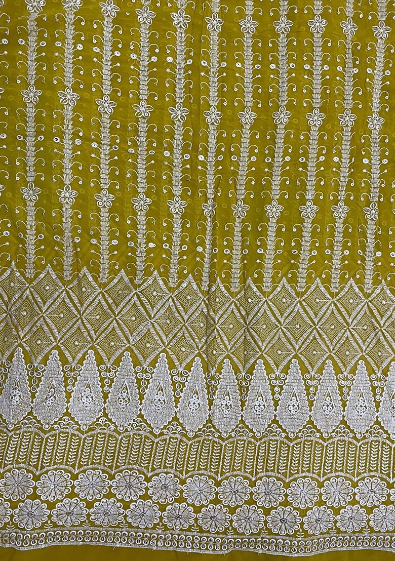 Mustard Sequin Embroidered Blouse Chinon Lehenga Set - Indya