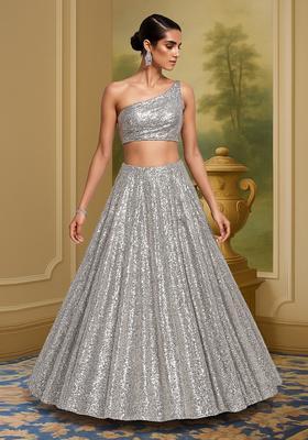 Grey Sequin Embellished Net Lehenga Set