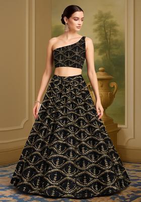 Black Sequin Embellished Net Lehenga Set