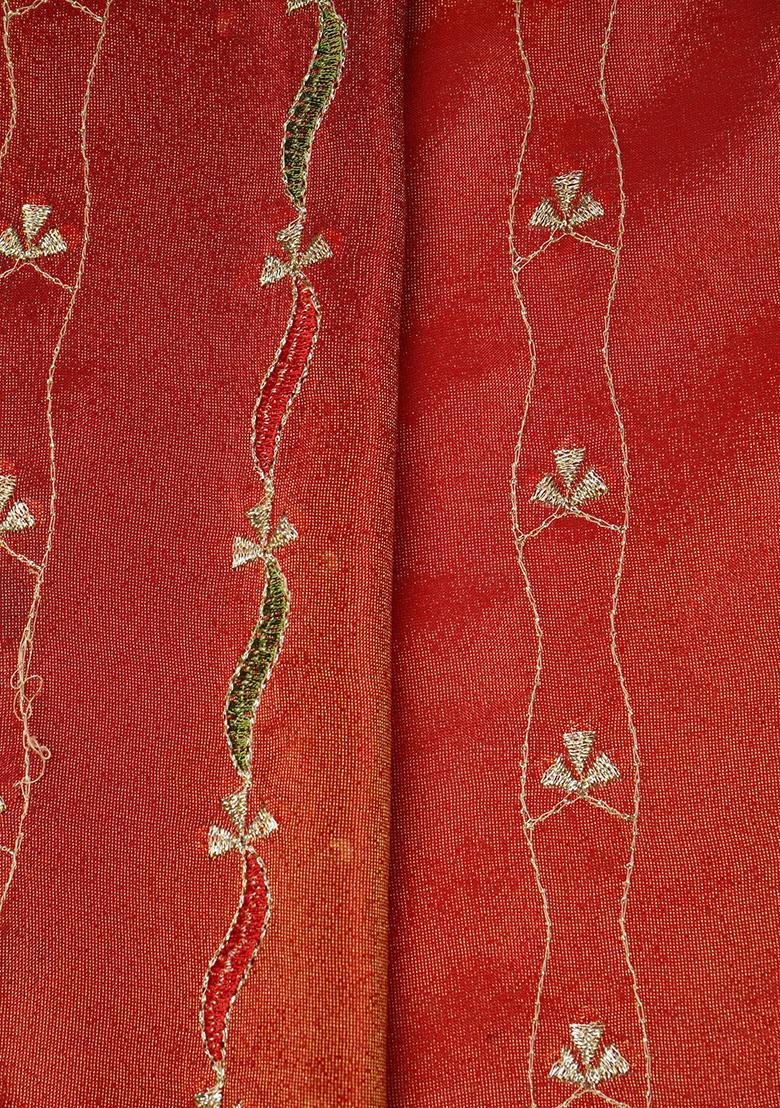 Maroon Embroidered Blouse Georgette Pre Draped Saree Set - Indya