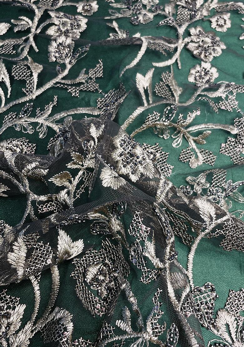 Olive Green Embroidered Blouse Georgette Pre Draped Saree Set - Indya