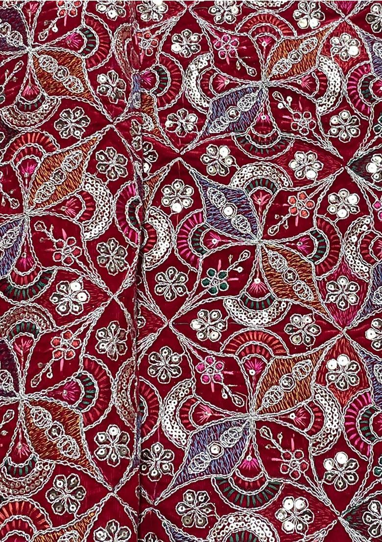 Classic Red Sequin Embroidered Blouse Georgette Pre Draped Saree Set - Indya