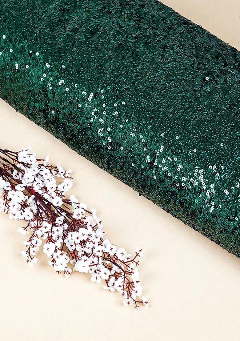 Green Embellished Georgette Pre Draped Saree Set - Indya