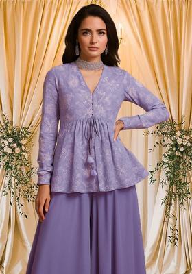 Purple Embroidered Chanderi Sharara Set
