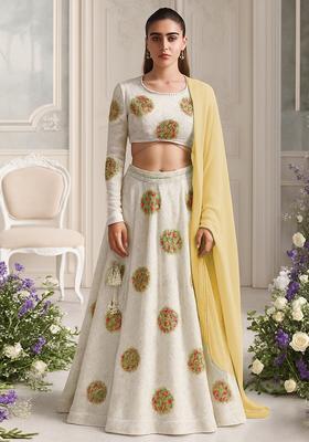 White Sequin Embroidered Georgette Lehenga Set