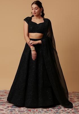 Black Embellished Net Lehenga Set