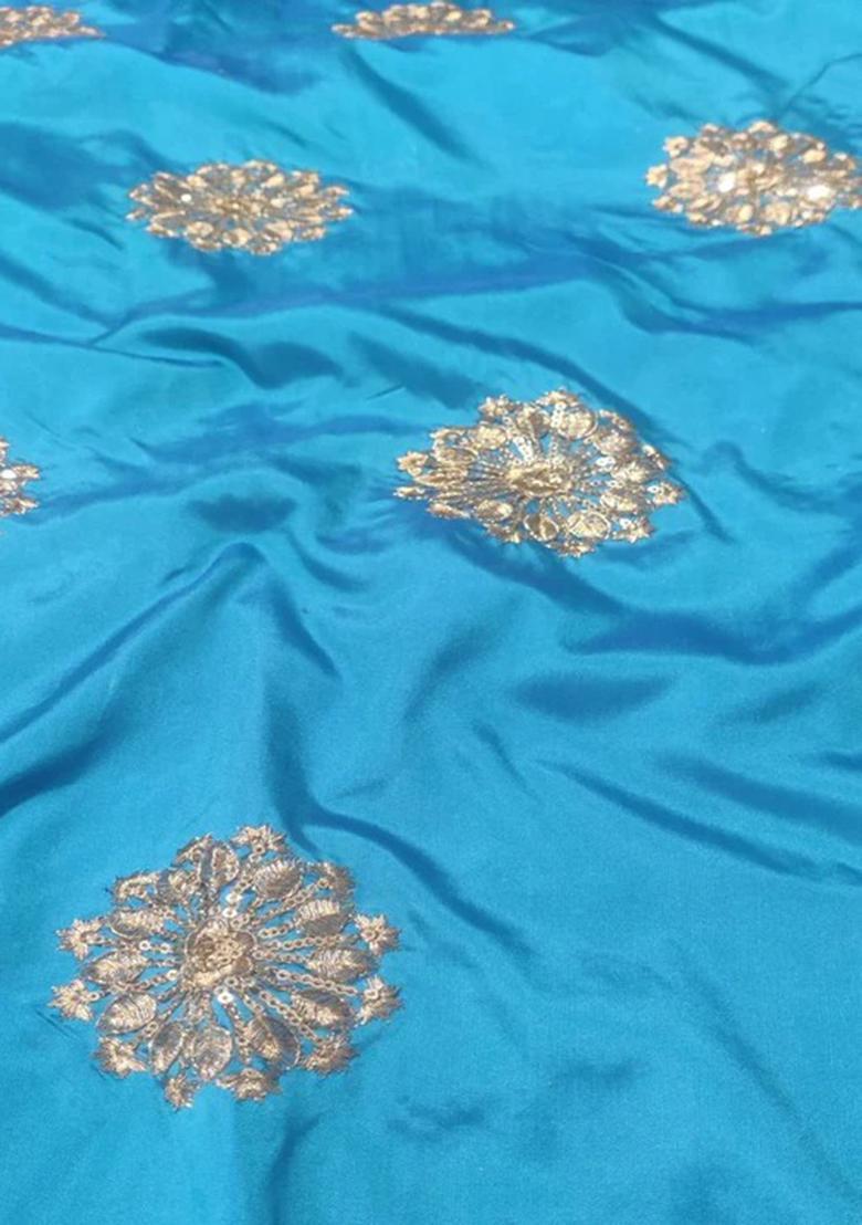Bright Blue Embroidered Chinon Sharara Set - Indya