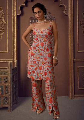Powder Blue Floral Print Georgette Co Ord Set