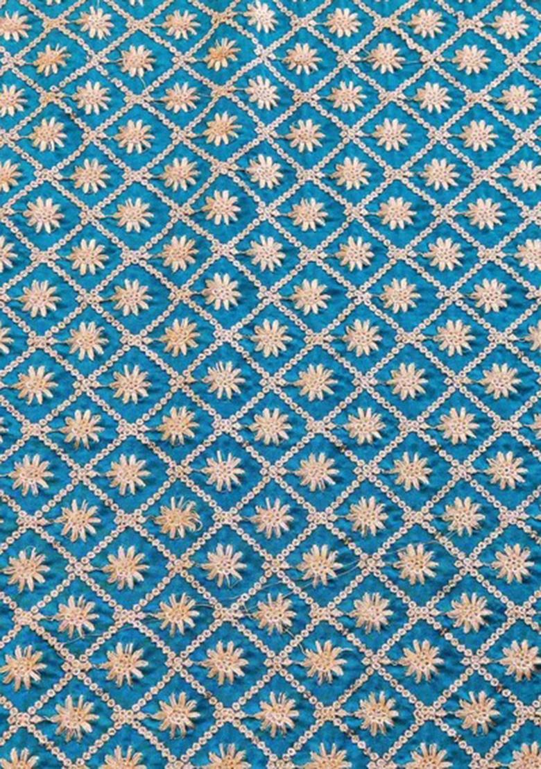 Sky Blue Chinon Printed Lehenga Set - Indya