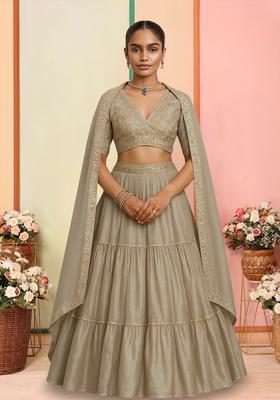 Gold Chinon Embroidered Lehenga Set