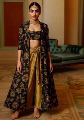 Dark Blue Silk Blend Printed Fusion Set