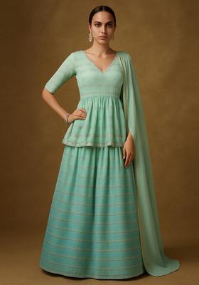 Sky Blue Tissue Sequin Embellished Lehenga Set