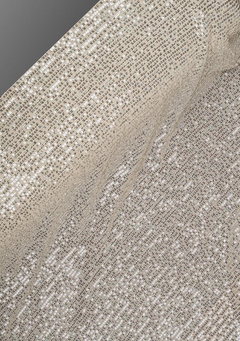 Beige Net Sequin Embellished Lehenga Set - Indya