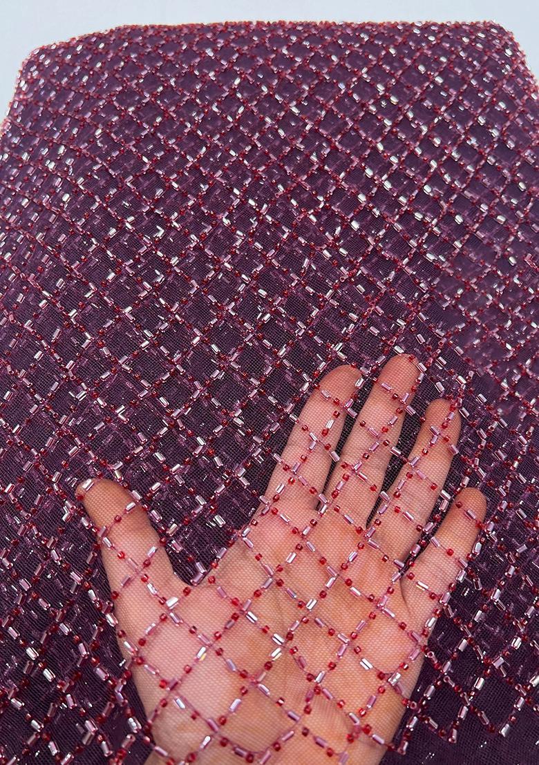 Maroon Crepe Sequin Blouse Pre Draped Saree Set - Indya