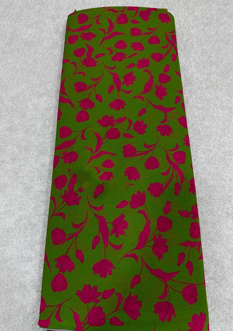 Lime Green Georgette Printed Blouse Pre Draped Saree Set - Indya