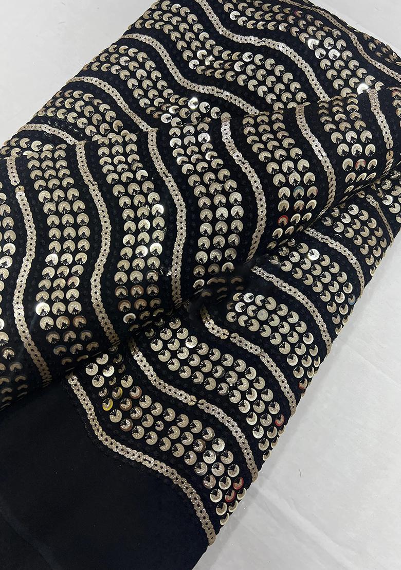 Black Georgette Sequin Embroidered Blouse Pre Draped Saree Set - Indya