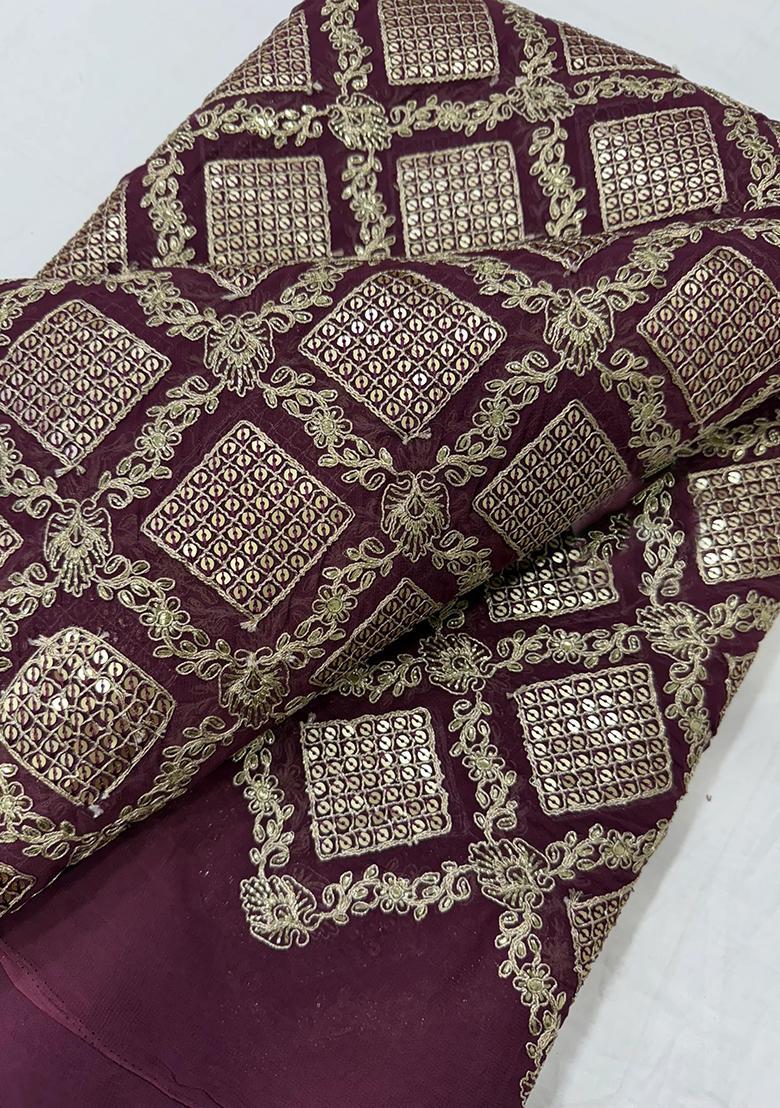 Mulberry Georgette Embroidered Blouse Pre Draped Saree Set - Indya