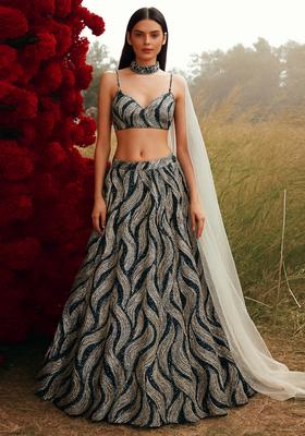 Gold Organza Jacquard Lehenga Set