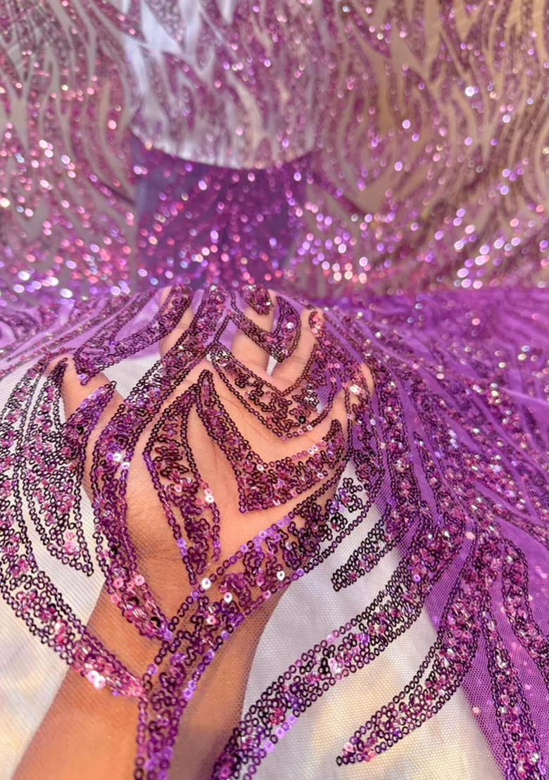 Purple Georgette Sequin Embellished Blouse Lehenga Set - Indya