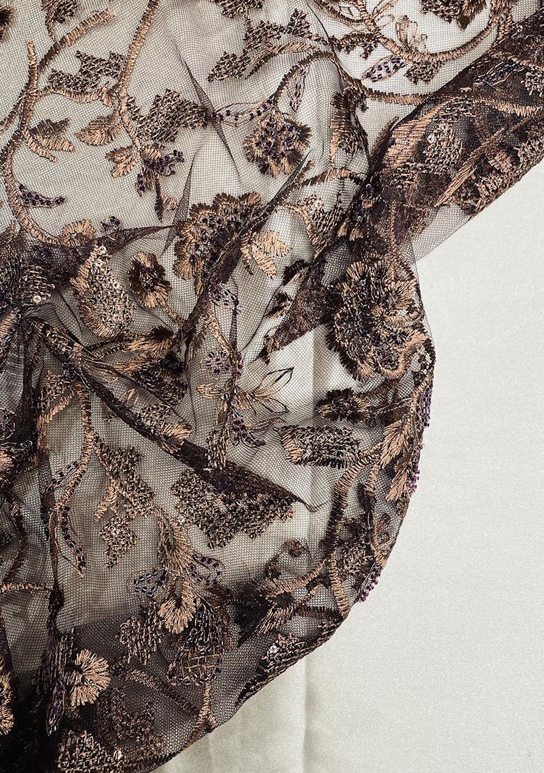 Brown Embroidered Blouse Georgette Lehenga Set - Indya
