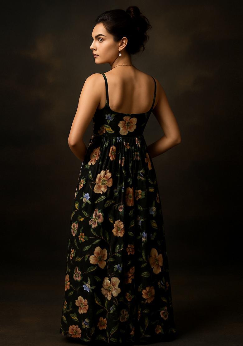 Black Georgette Printed Dress - Indya