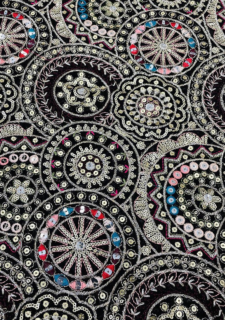 Black Chinon Sequin Embroidered Blouse Pre Draped Saree Set - Indya