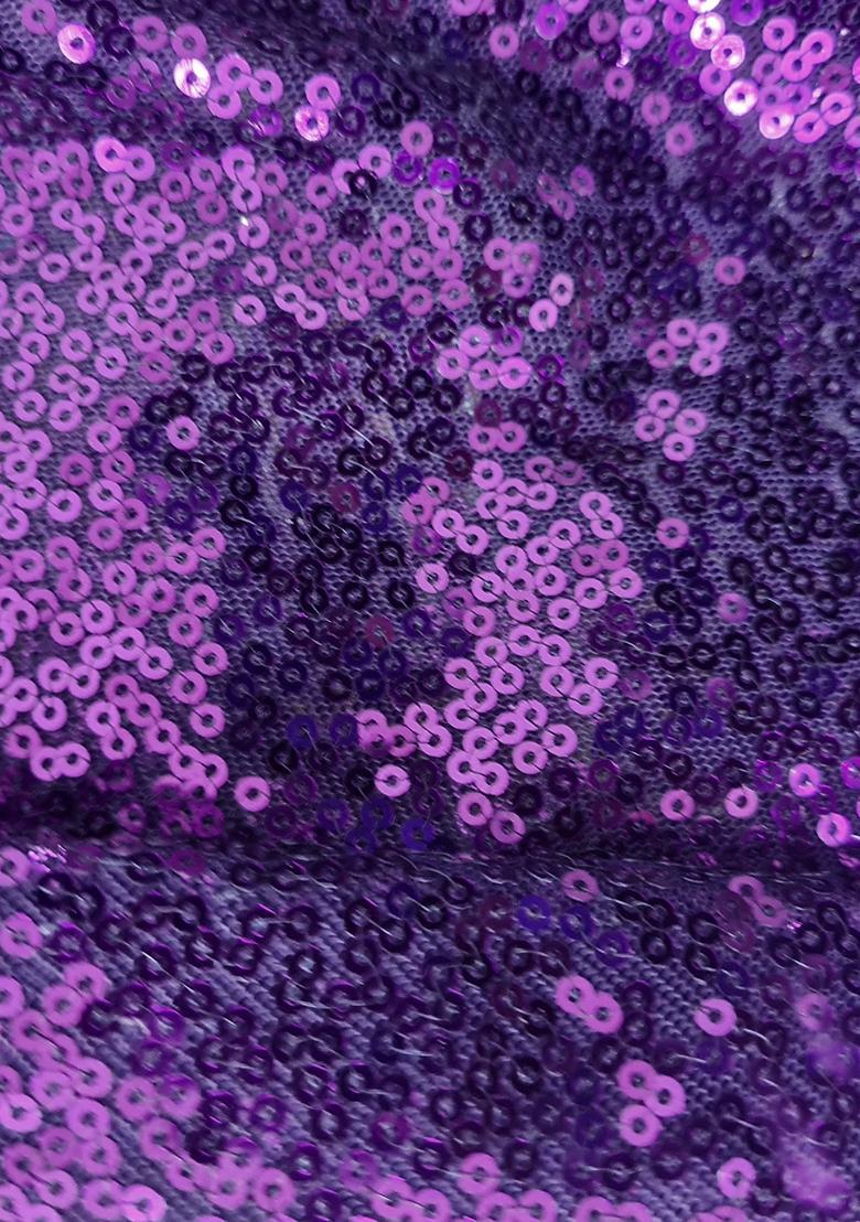 Purple Sequin Blouse Crepe Pre Draped Saree Set - Indya