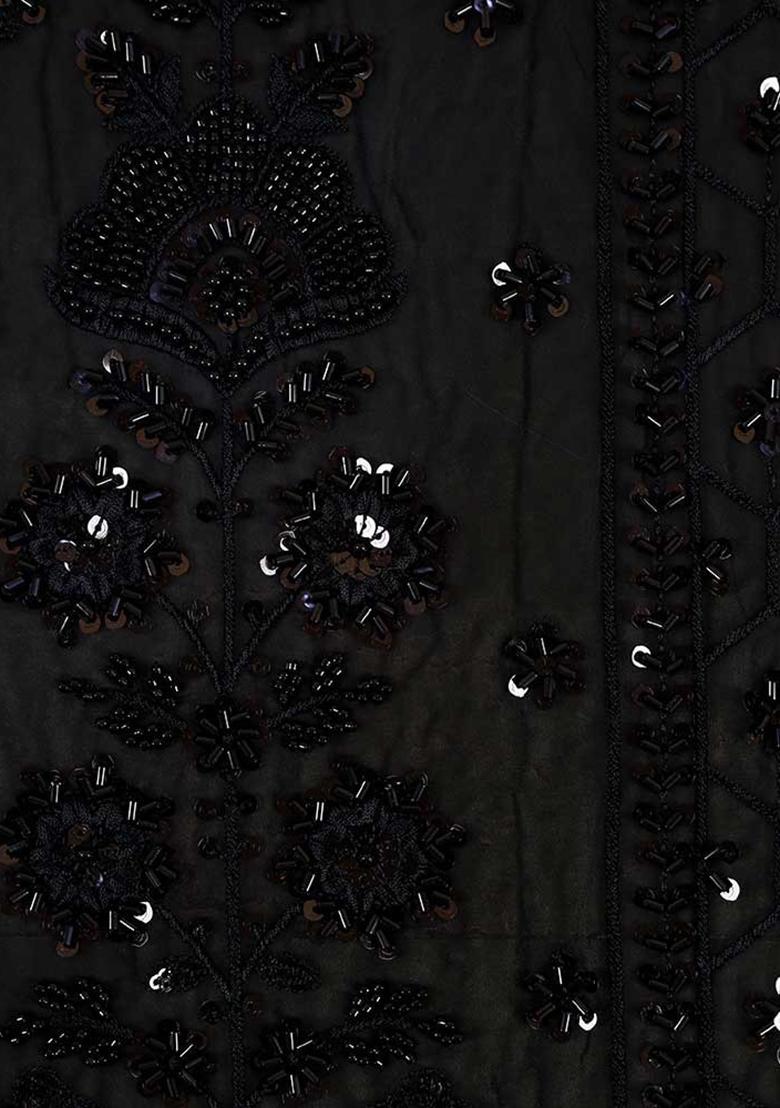 Black Embellished Blouse Georgette Fusion Set - Indya