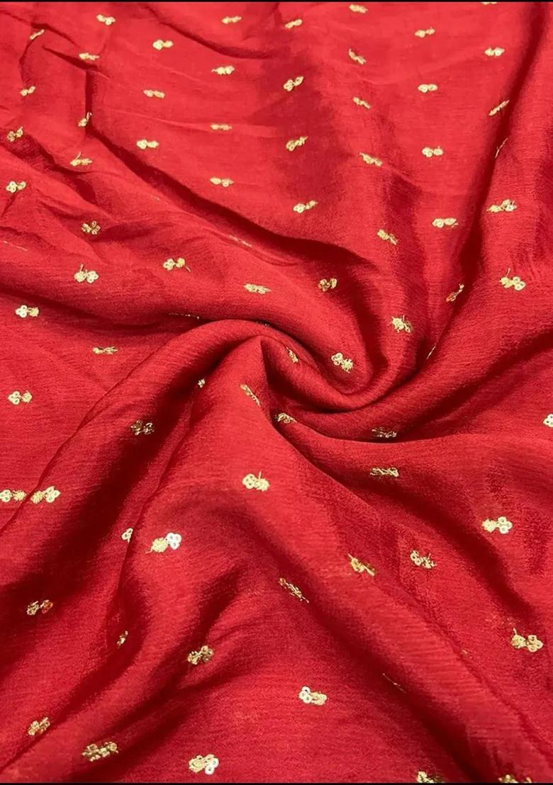Red Embroidered Chinon Anarkali Set - Indya