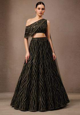 Black Sequin Embroidered Net Lehenga Set
