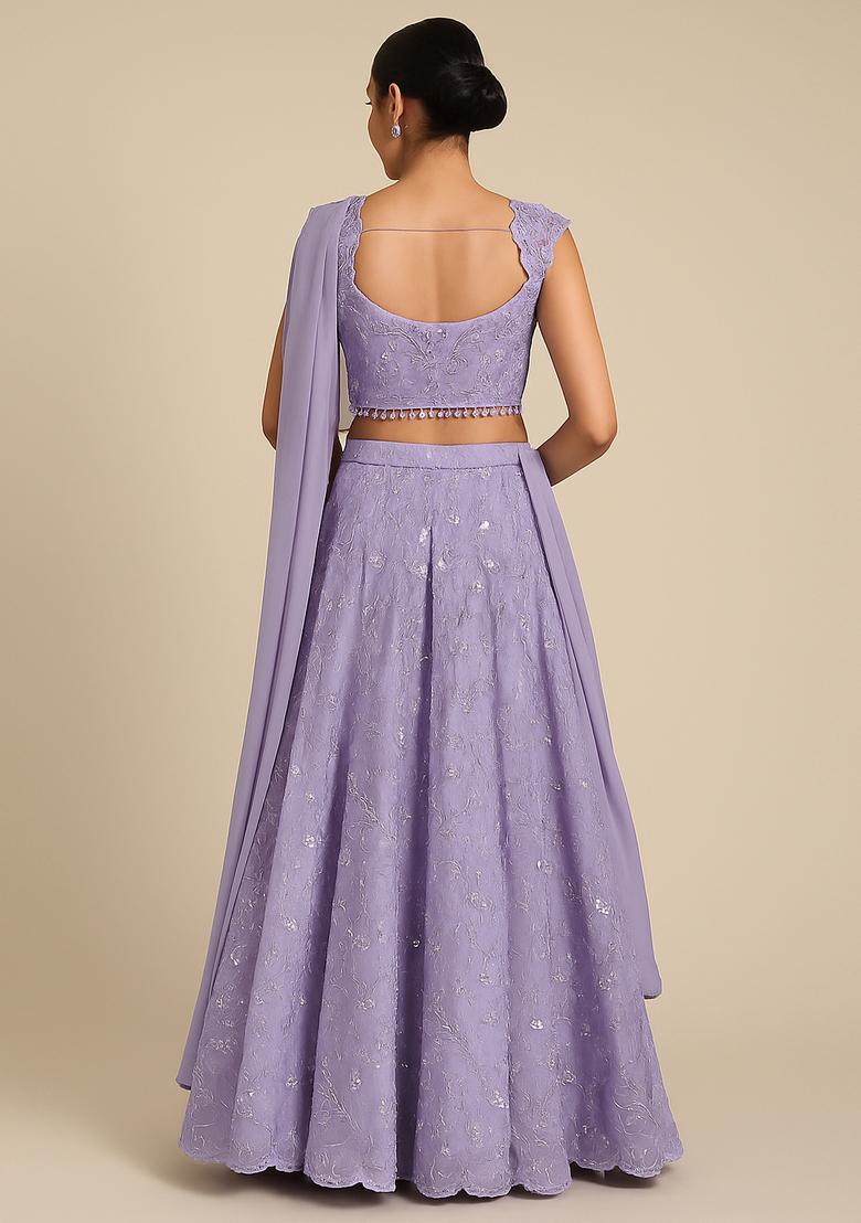 Lilac Sequin Embroidered Organza Lehenga Set - Indya