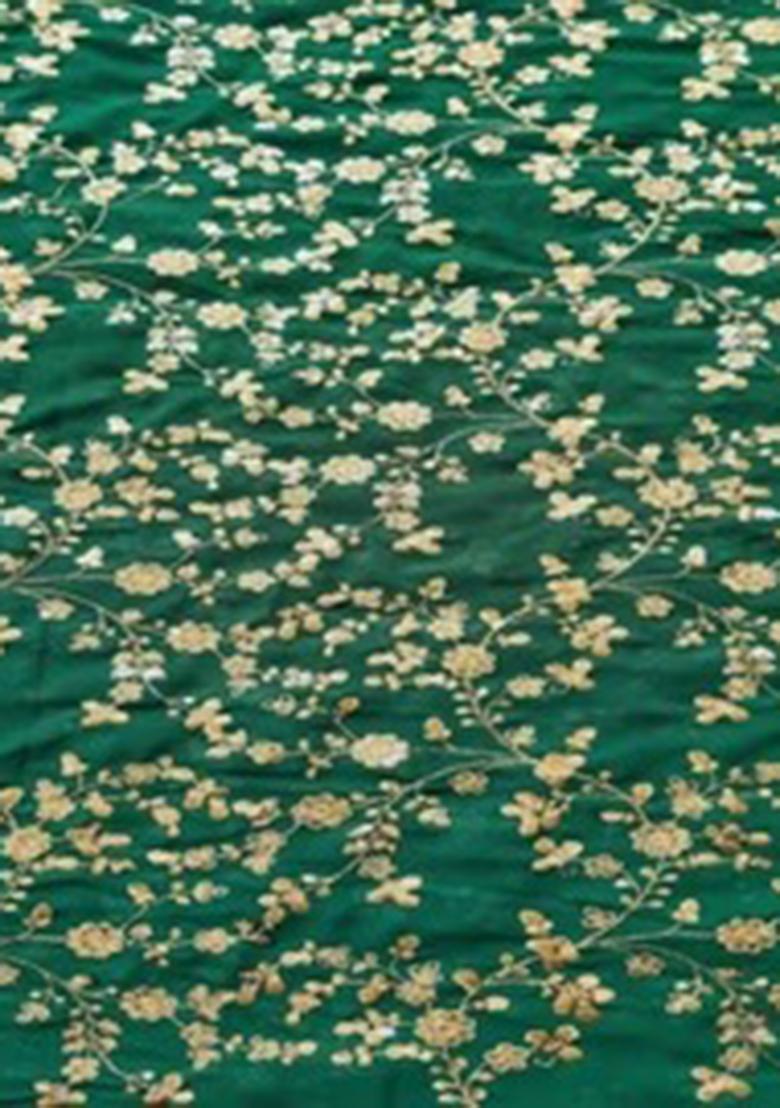 Green Sequin Embroidered Blouse Georgette Pre Draped Saree Set - Indya