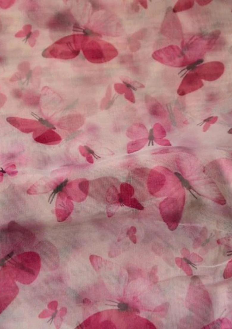 Pink Printed Crepe Pre Draped Saree Set - Indya