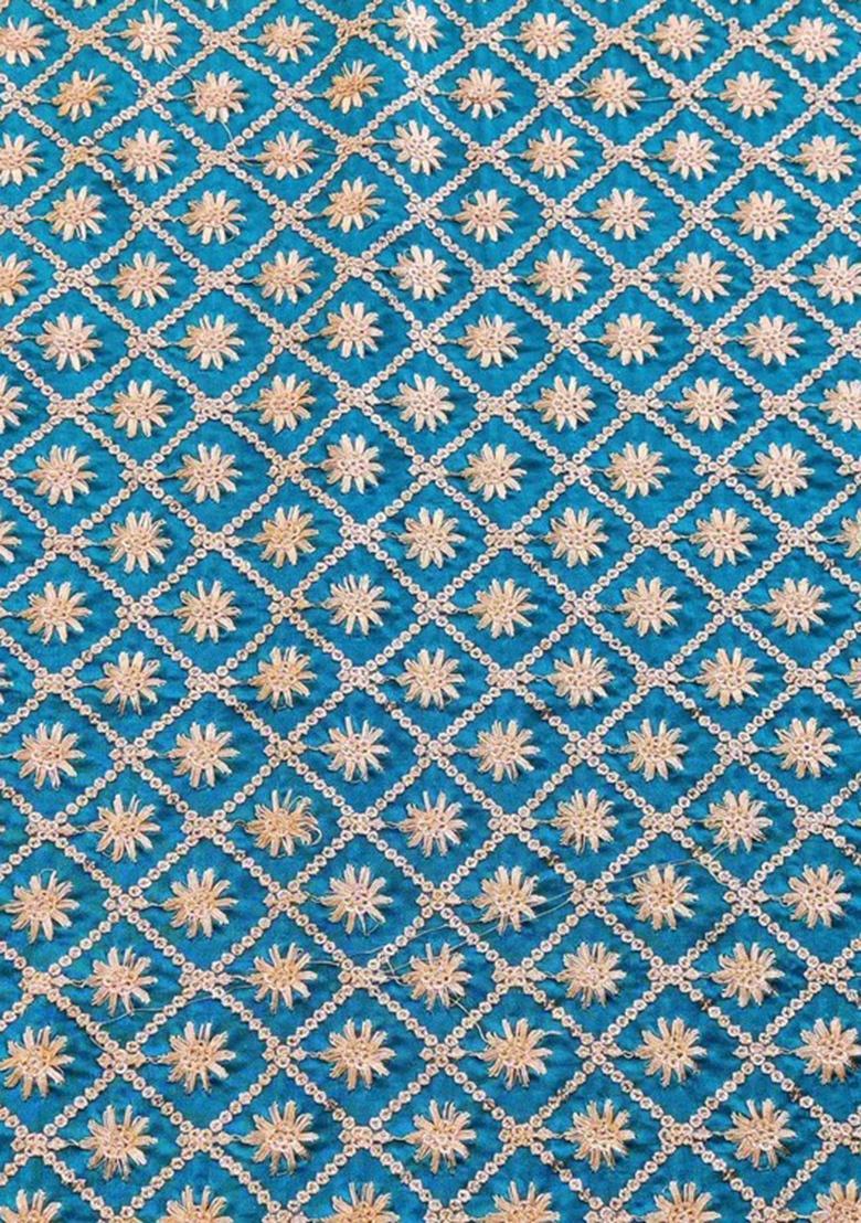 Sky Blue Embroidered Blouse Georgette Pre Draped Saree Set - Indya