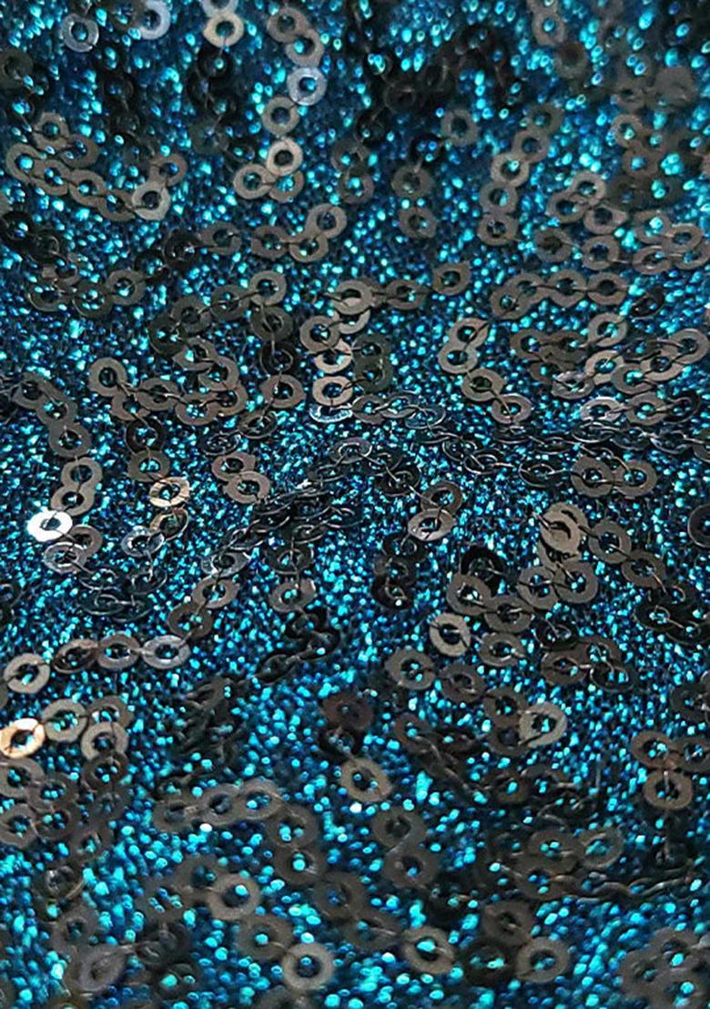 Dark Blue Sequin Blouse Georgette Pre Draped Saree Set - Indya