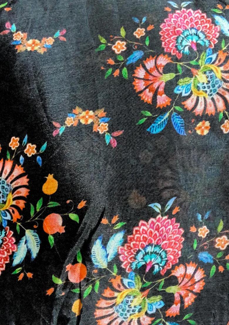 Black Printed Georgette Fusion Set - Indya