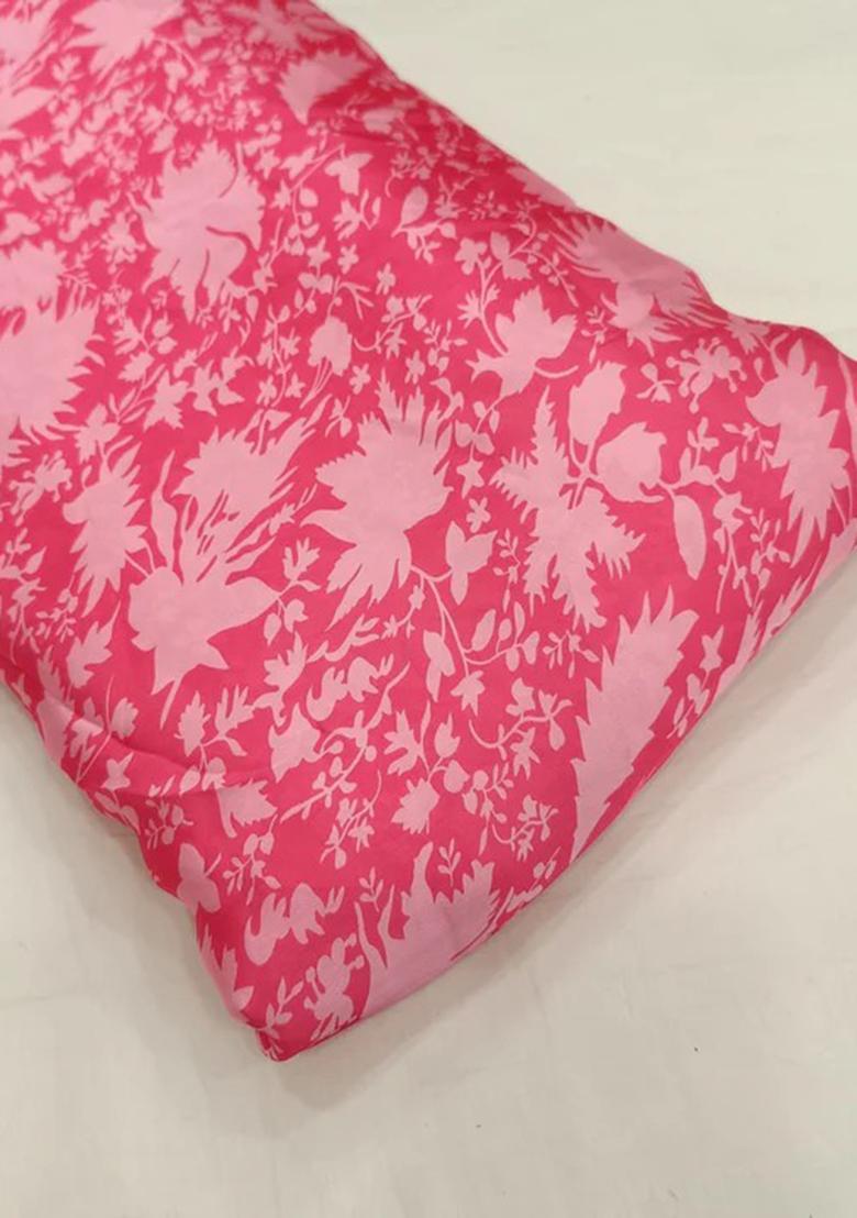 Pink Printed Georgette Pre Draped Saree Set - Indya