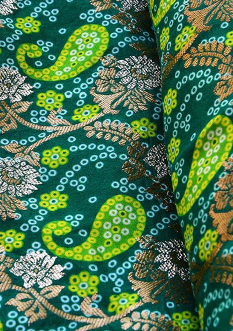 Teal Printed Blouse Georgette Pre Draped Saree Set - Indya