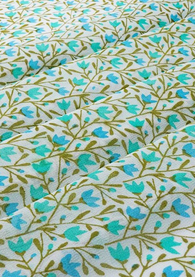 Sky Blue Printed Georgette Pre Draped Saree Set - Indya