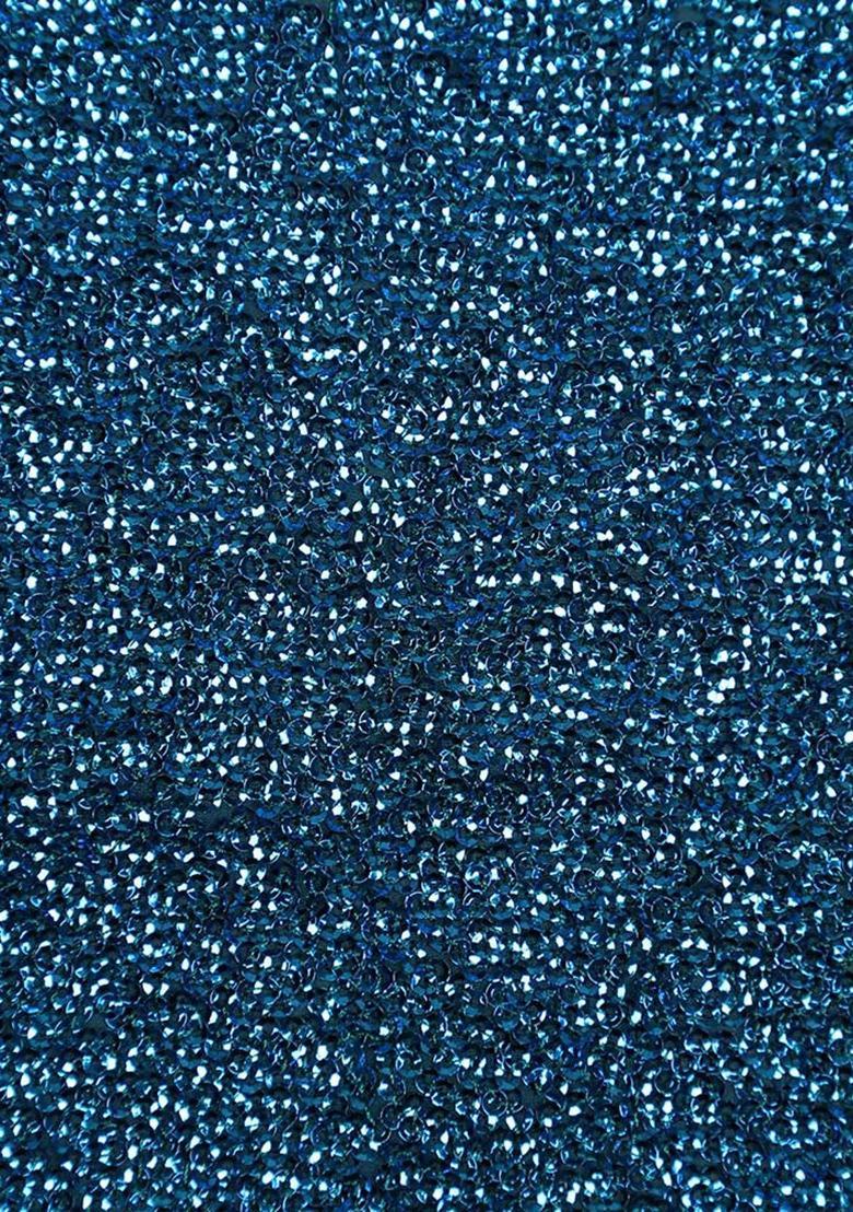 Blue Sequin Blouse Georgette Pre Draped Saree Set - Indya