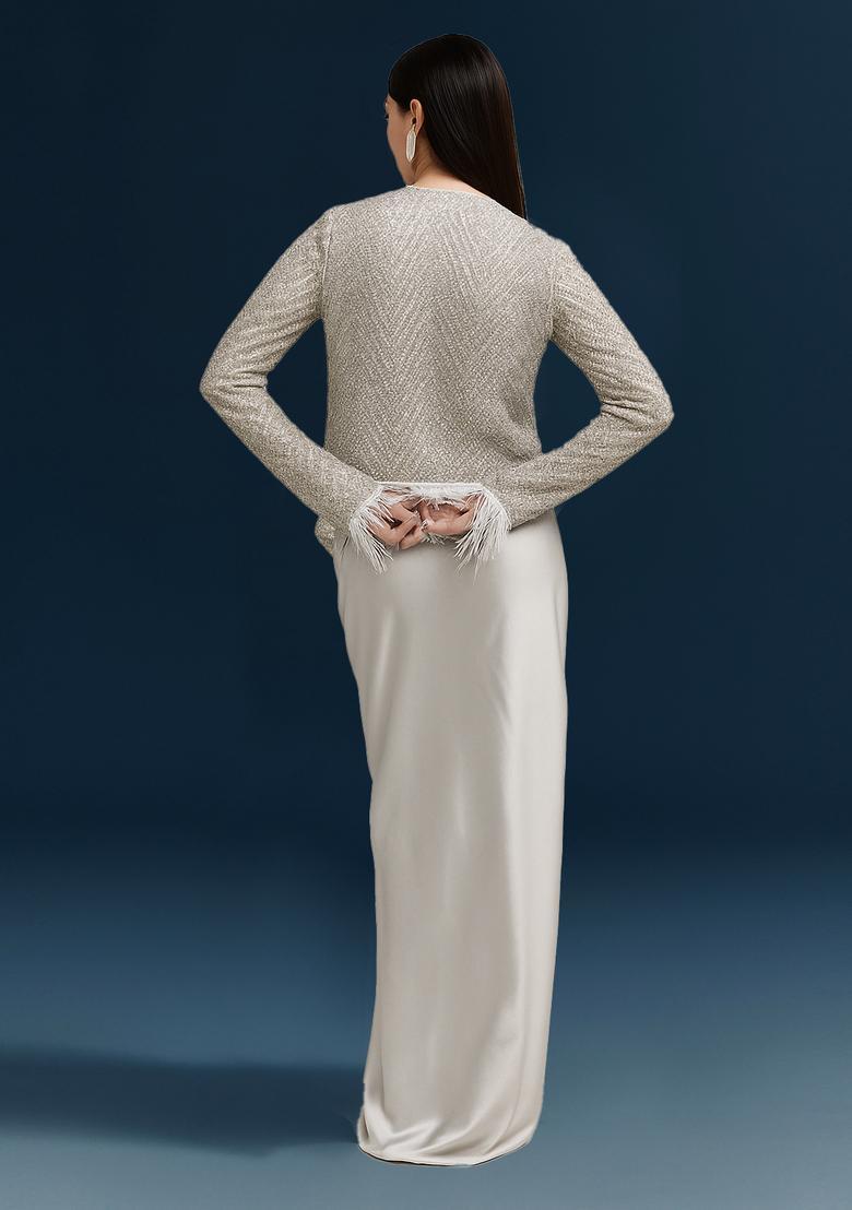 Silver Embellished Satin Fusion Set - Indya