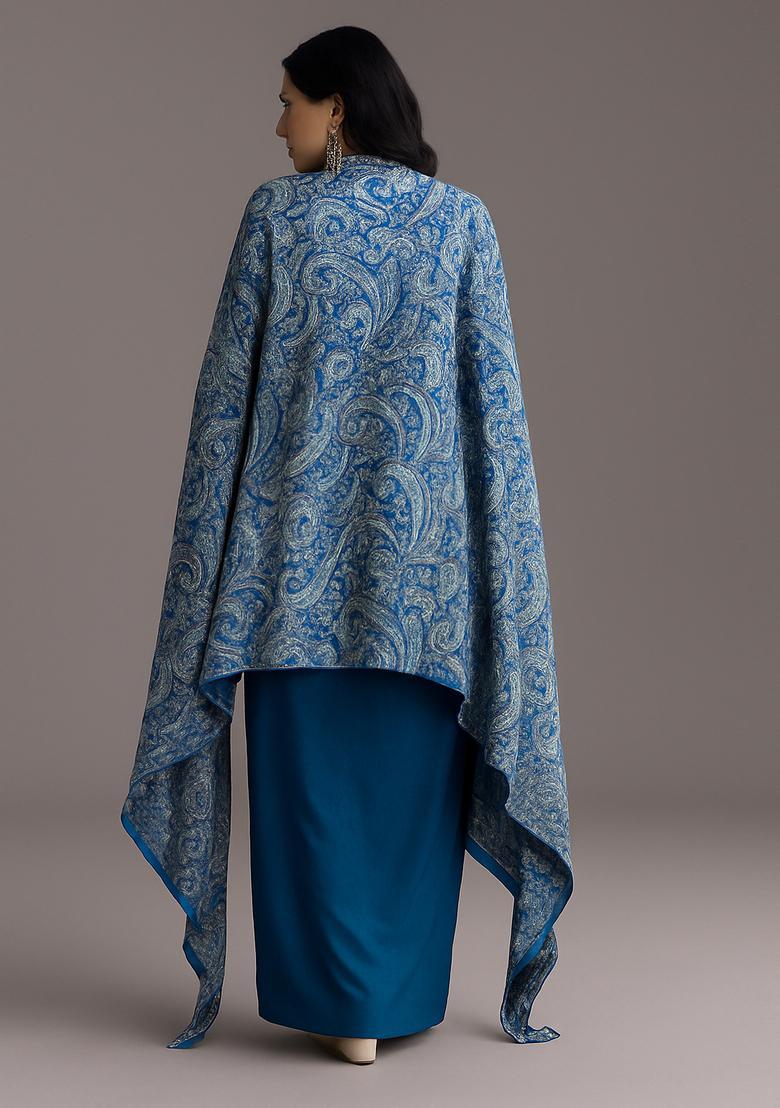 Blue Printed Georgette Fusion Set - Indya