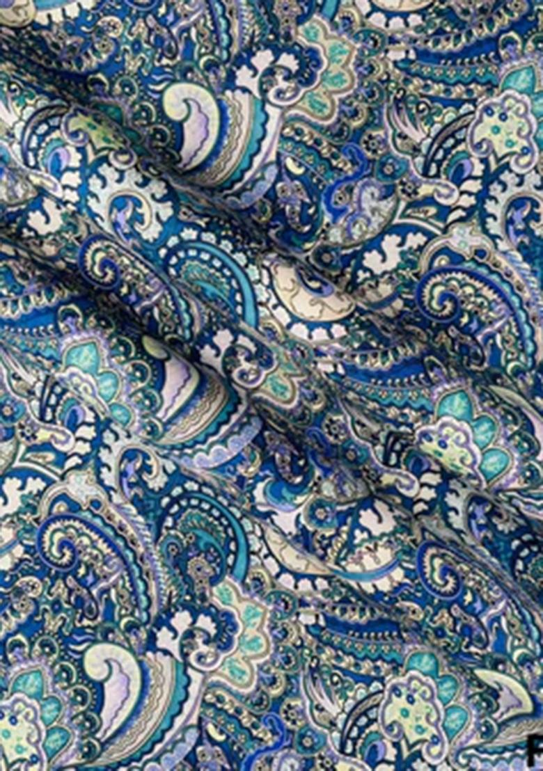 Blue Printed Georgette Fusion Set - Indya