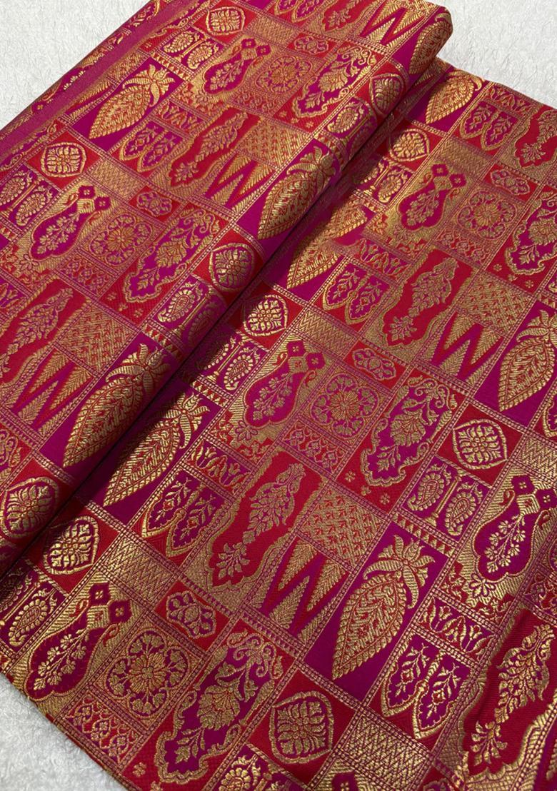 Red Brocade Lehenga Set - Indya